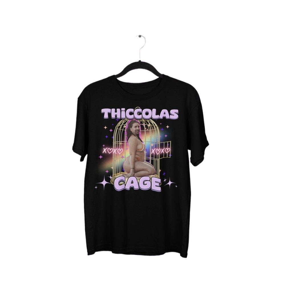 

Thiccolas Cage Funny Meme Shirt Gag Tshirt Unhinged Gift Inappropriate Cursed Celebs Celebrities Women Clothing Oversized 4XL
