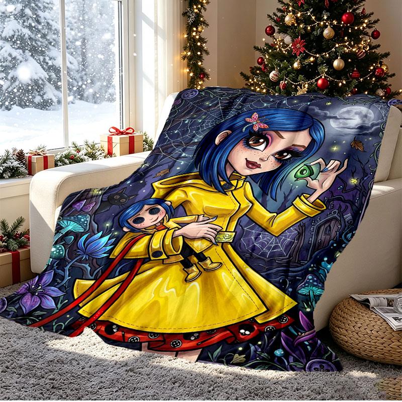 Coraline Pattern Blanket for Home Decoration, Bed, Sofa, Car Travel, Camping, Suitable for All Seasons, Birthday Christmas Gift