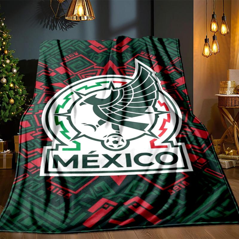 Mexico Football Crest Blanket Outdoor Flannel Blanket for Camping, Hiking, Garden Parties, Picnic Essentials,gift for family and friends