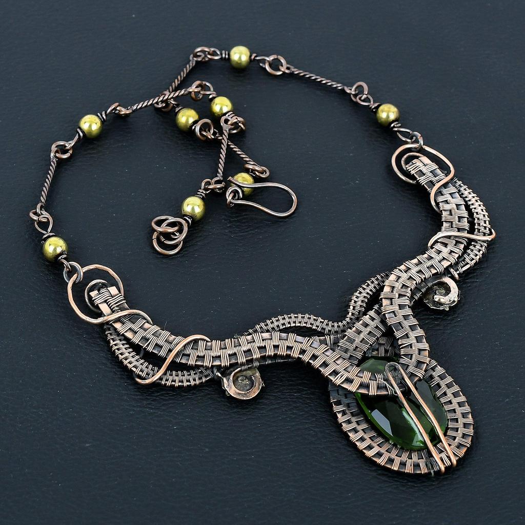 Peridot Handmade Gemstone Necklace, 999 Copper Wire Wrapped Necklace Antique Jewelry, For Engagement Gift