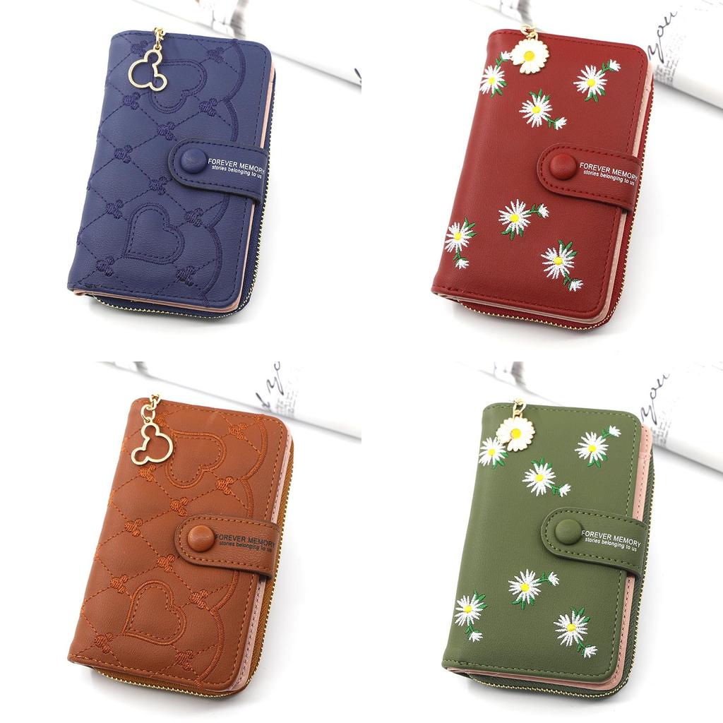 Portafoglio da Donna in Ecopelle con Ricamo e Motivo Geometrico per Regalo e Uso Quotidiano