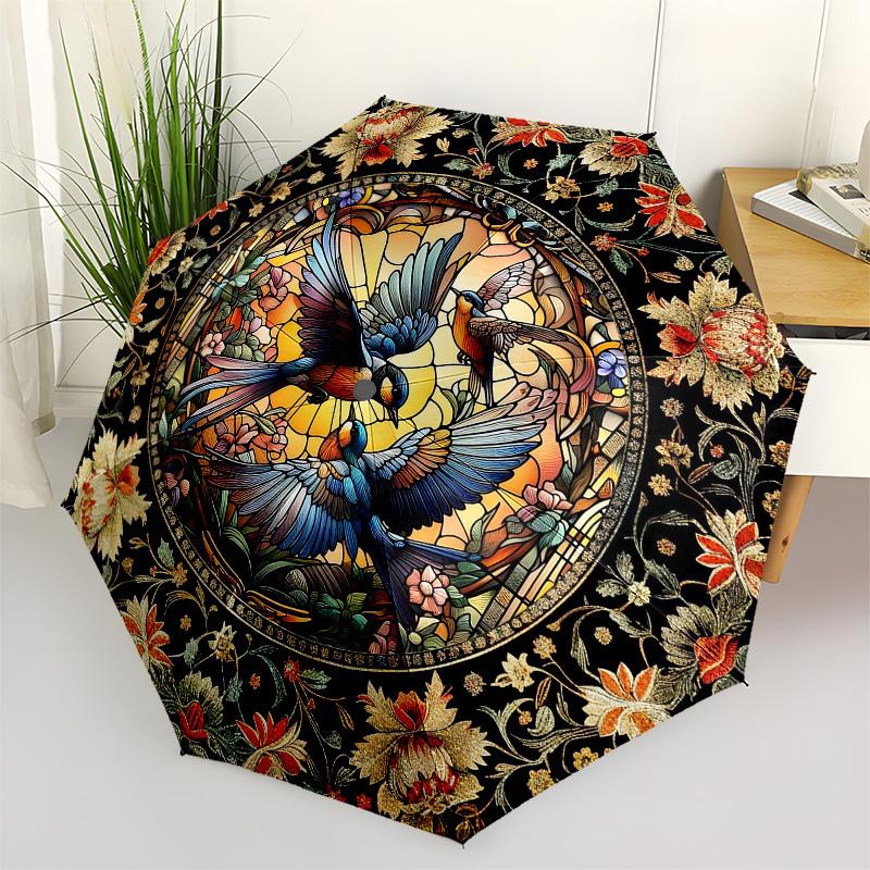 

Color Retro BirdsThemed Automatic Opening and Closing umbrella - 8 Ribs, Suitable for Leisure and Going Out, Outdoor Accessory, Gothic Style