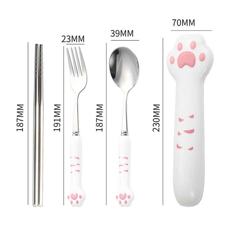 Cartoon Cat Claw Stainless Steel Spoon And Fork Set Spoon Chopstick Cutlery Student Outdoor Camping Portable Kitchen Accessories