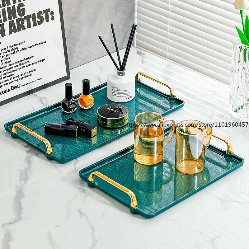 Tray Serving Plate Breakfast Trays Platter Handles Plastic Tea Cup Coffee Dessert Ottoman Rectangular Decorative Storage Service