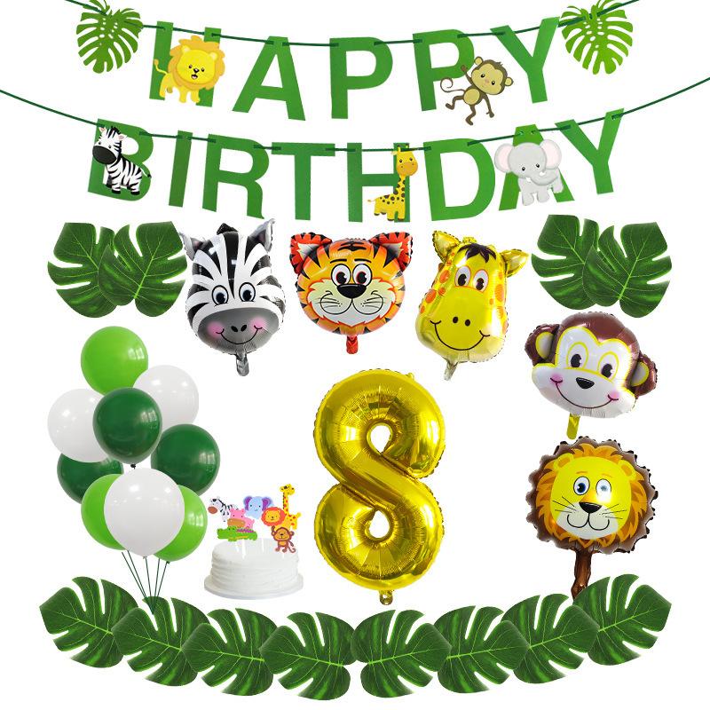 Animal-Themed Birthday Party Decorations, Animal Letter Flags, Foil Balloon Party Supplies Set