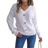 Women Knit Sweater V Neck Button Dough Sleeve Pullover Jumpers Winter Solid Color Knitwear Tops