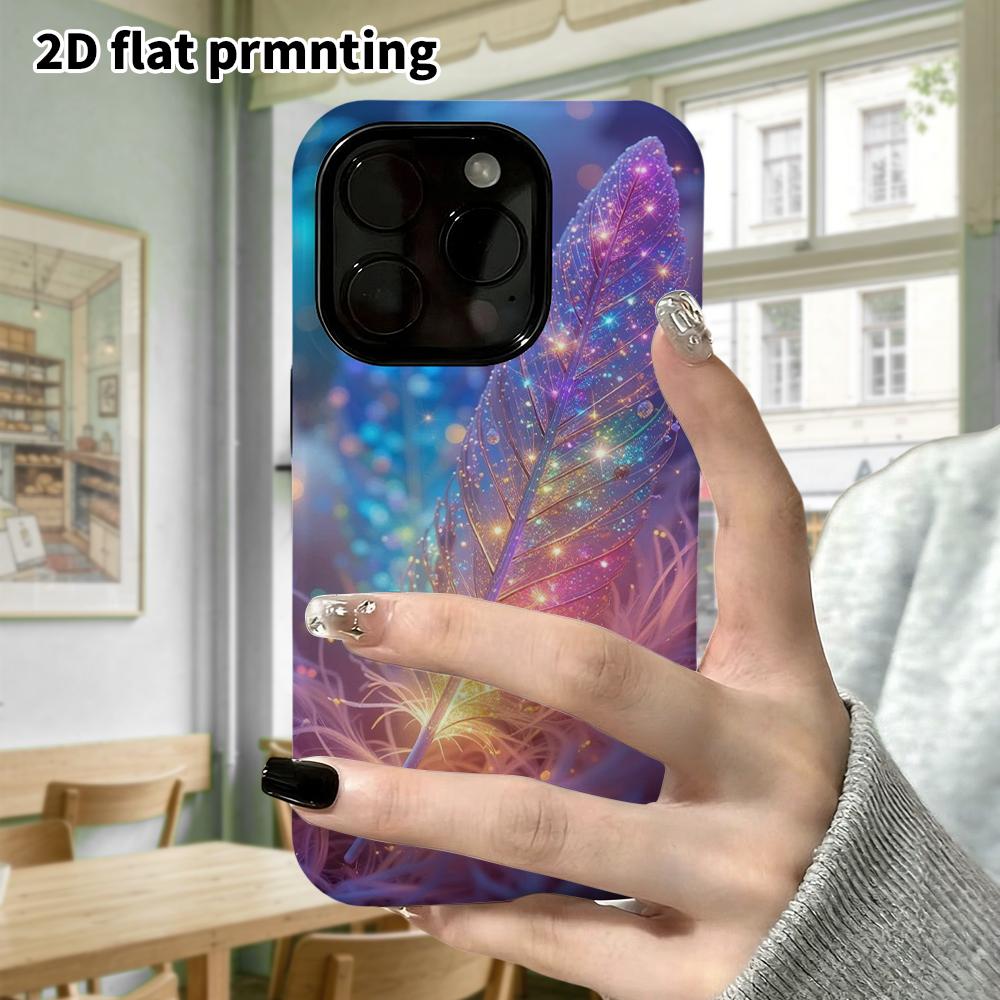Phone Case: 2D Flat Design Suitable for iPhone 18, 17, 16, 15, 14, 13 Pro Film Protective Case, Couple Style, Starlight Feather, Christmas and Hallowe