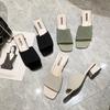 Fashion Comemore Fashion Knitted Stretch Open Toe Thick Heel Sandals Outdoor Casual Comfortable Elegant Women's Shoes Slippers Summer 40