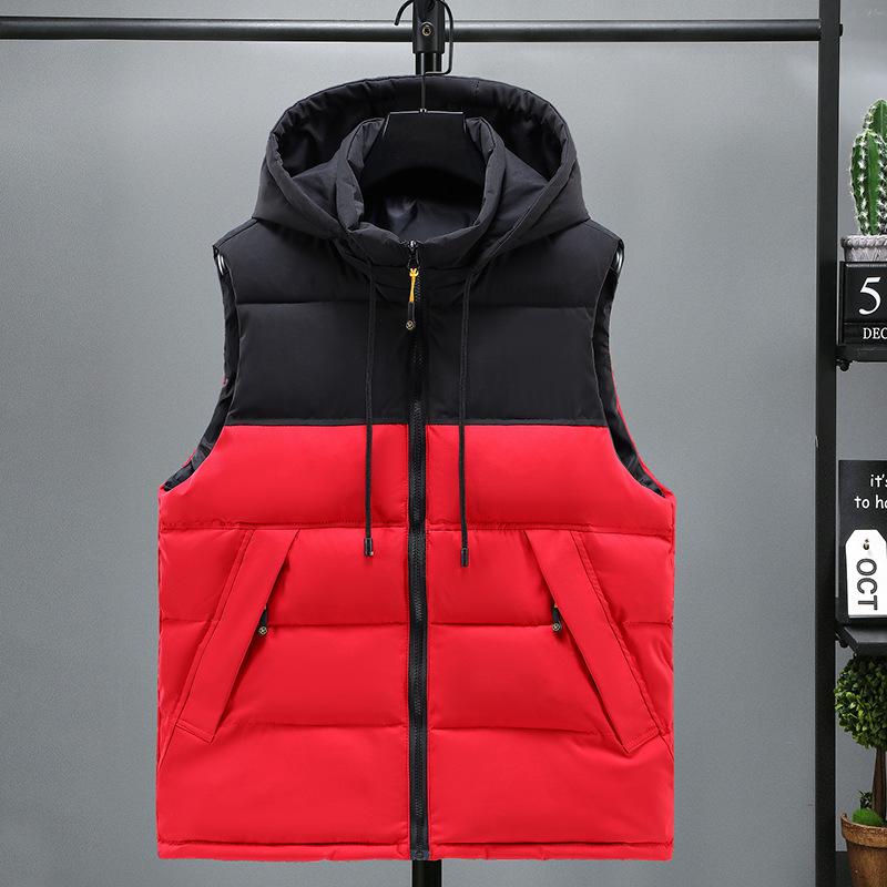 Herren Plus Size Color Block Baumwollweste mit abnehmbarer Kapuze - Herbst/Winter Lässige Weste