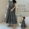 Nibunnoichi Style Sleeveless Tiered Dress with Round Casual and Resort Size [1/2style] A-Line Neck, Soft, Style, Women's (Beige, M)