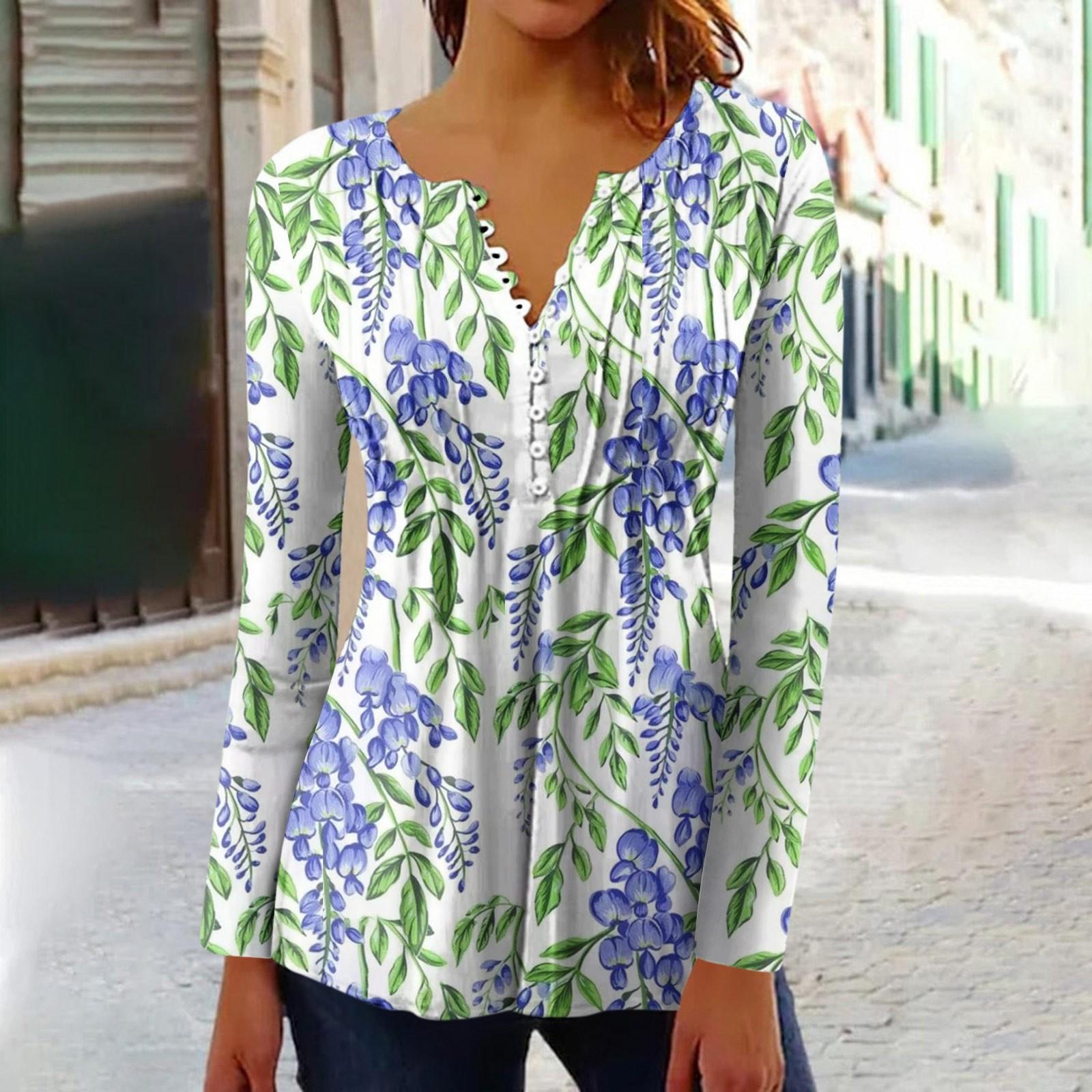 

Женские воротники на пуговицах с принтом и длинными рукавами Базовые праздничные топы Тонкие топы Пуловеры с V-образным вырезом и принтом Топы XXXL фиолетовый