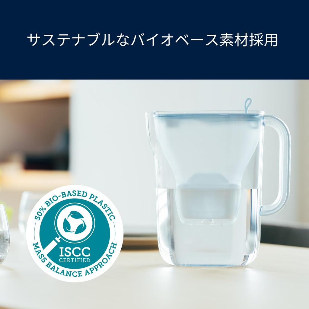 PFOS/PFOA removal tested Brita Style Eco water filter pitcher type, powder green, includes 3 cartridges.