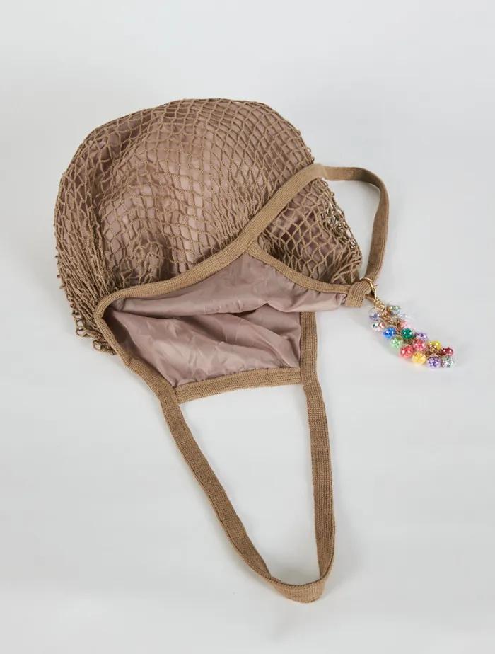 Lara Charm Mesh Bag - BROWN