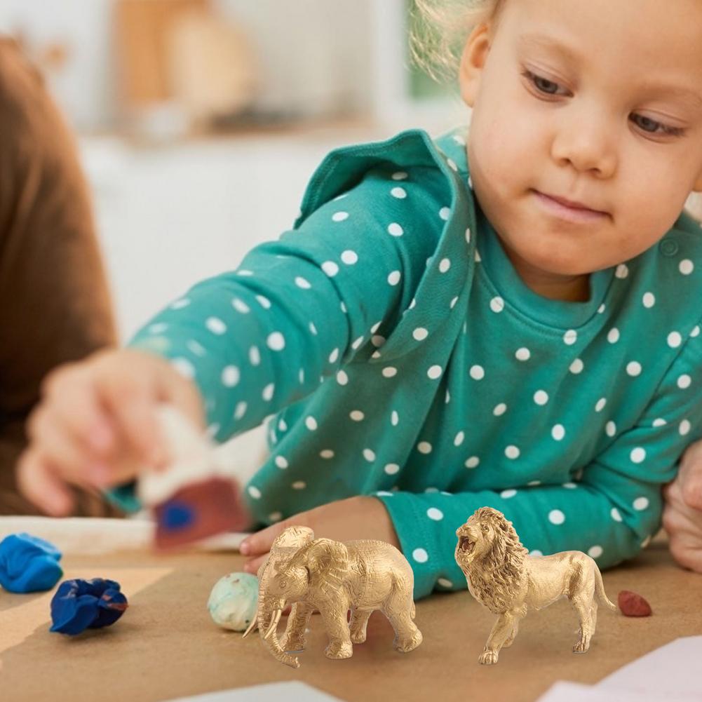 7pcs Gold Version Simulation Animal Model Wildlife Zoo Park Fake Lion Giraffe Elephant Ornament For Kids Xmas Gift Forest Toys