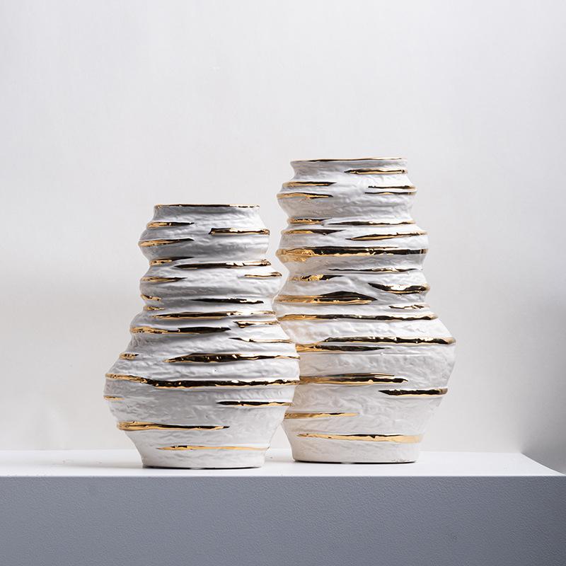 Ceramic Vase Stacked Stone Statues Flower Vase Irregular Folds Handmade Ceramic Pot Flower Vase Flower Arrangement Accessories