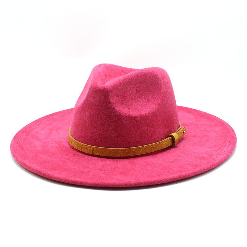 Wish Suede Top Hat Women'S Color Peach Heart Big Eaves Hat Gentleman'S Hat