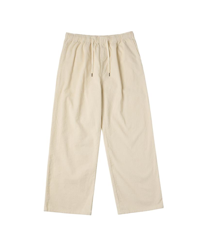 URBANAGE Corduroy Single-Pleat Wide Elastic Pants_Ivory