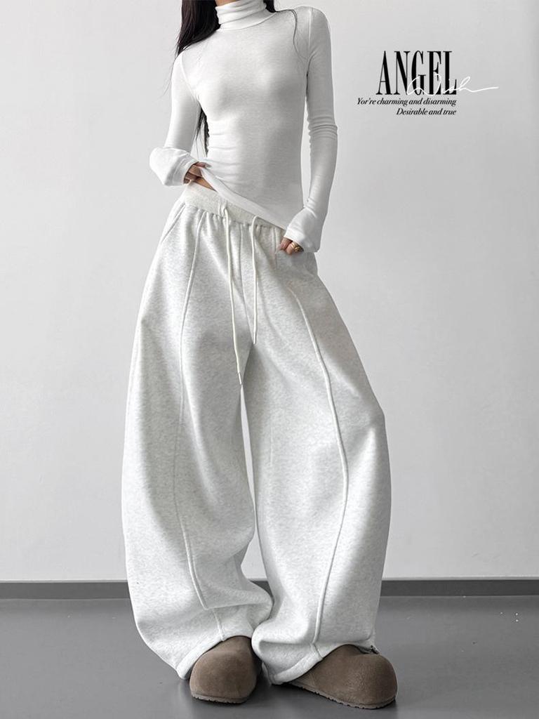Women's Pink Lazy Style Wide-Leg Sweatpants -  Winter New High-Waisted Slimming Casual Trousers