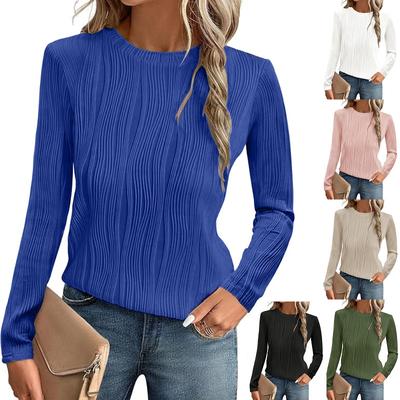 Fashion Women's Casual Tops Solid Color Round Neck Long-sleeved T-shirt Bottoming Shirt Tops Comfortable and Versatile T-shirt for Ladies