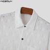 INCERUN Men Floral Short Sleeve See Through Tops Summer Lapel Neck Buttons Texture Shirts