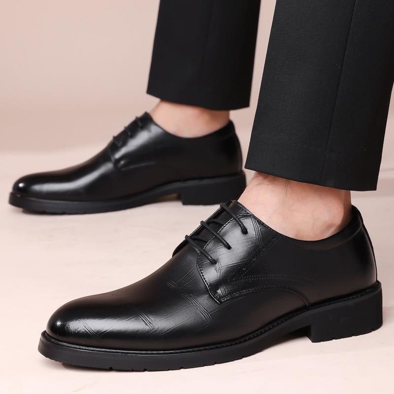 British Leather Business Men's Dress Shoes Fashion Casual Platform Brogue Shoes for Men Designer Soft-soled Wedding Shoes Male