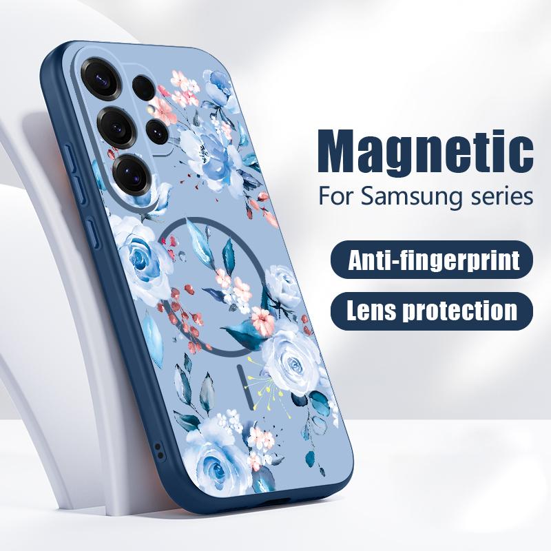 Little Floral Pattern Magnetic Case For Samsung S26 Ultra S25 Edge S24 FE S23 S22 Plus A54 A15 A35 A55 A16 A36 A56 A17 A37 A57 5G Matte Cover