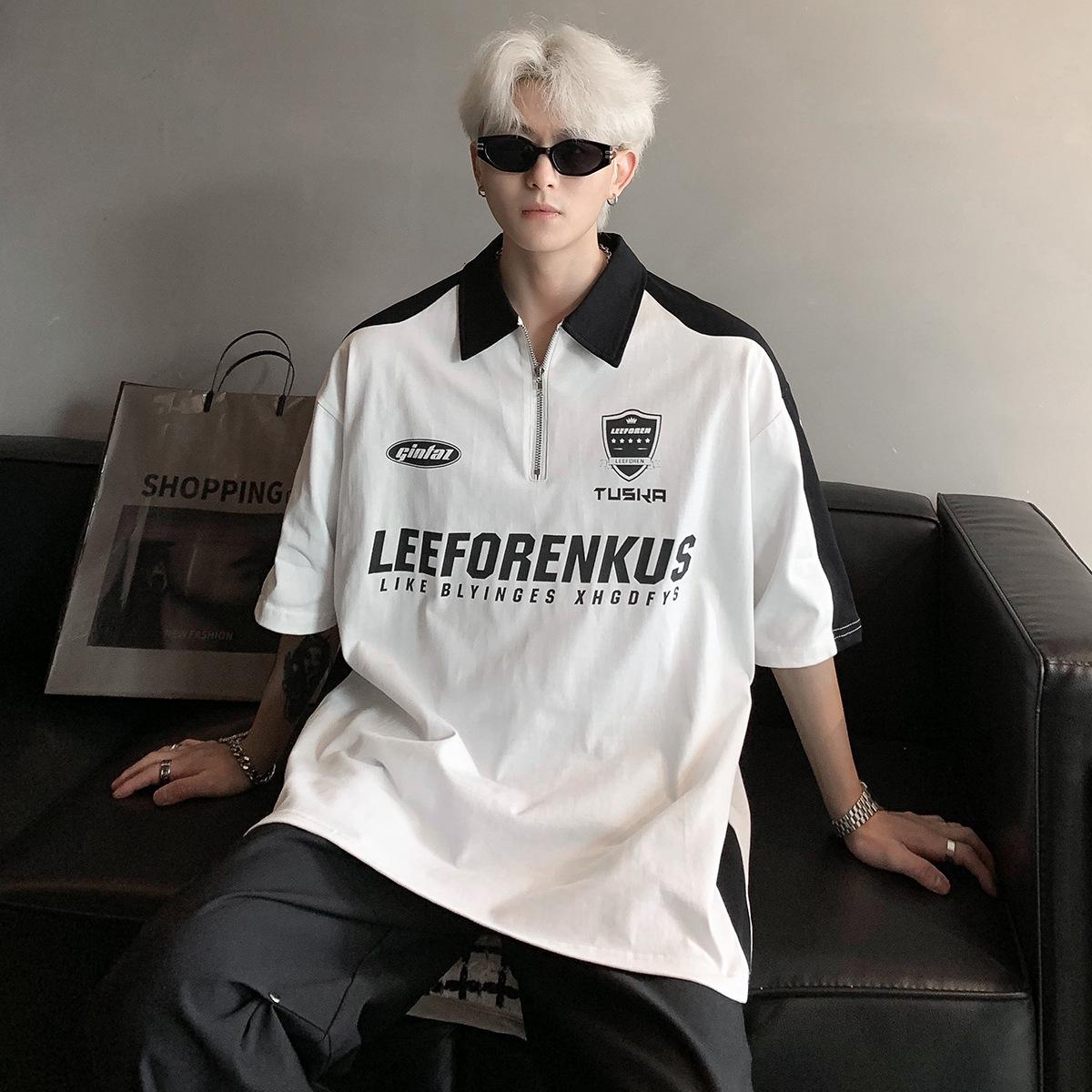 

Мужская рубашка-поло в стиле ретро с коротким рукавом и контрастными лацканами - Летняя уличная коллекция L белый