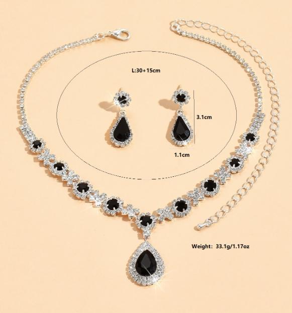 Set Earrings Necklace Wedding Silver Elegant Emerald Zircons B23