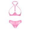 Womens Patent Leather Lingerie Set Halter Neck Open Cup Bra Crotchless Briefs Wet Look Clubwear Night Outfit