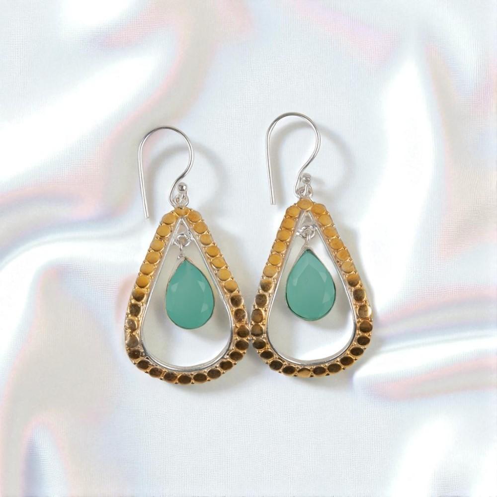 Aqua Chalcedony Gemstone 925 Sterling Silver Jewelry Handcrafted Earrings 2.27" EE-82-29