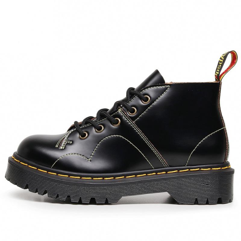 Martin Boot Hole 1 Monkey Face Locomotive Boots Women, Leather British Short Boots Round Head Men and Women Thick Bottom 100