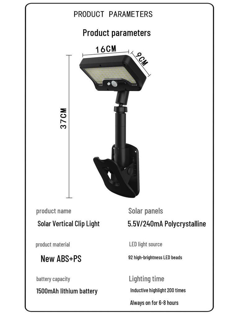 Solar Clip-on Outdoor Courtyard & Villa Wall Lamp for Park and Lawn Lighting