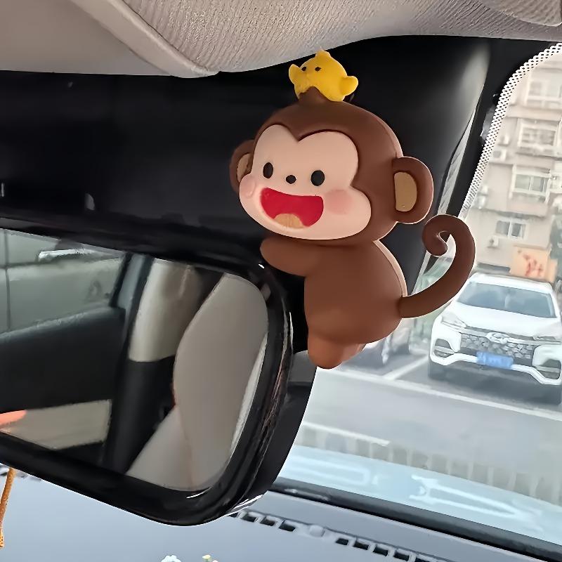 Adorable Mini Monkey Car Ornament - TPU, Fits Rearview Mirror & Dashboard Decor