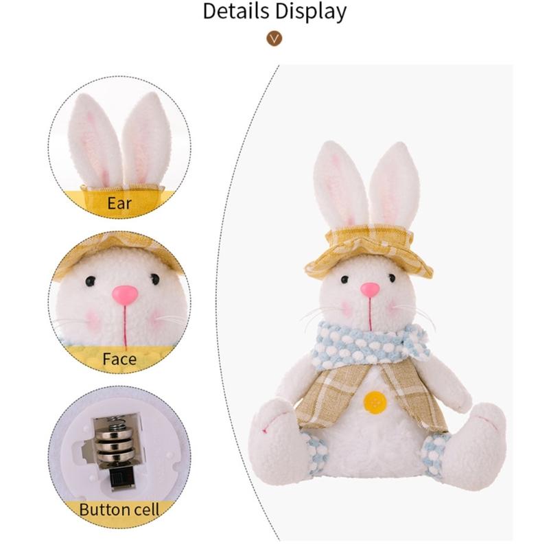 Easter LED Light Rabbit Doll Spring Easter Decorations for Car Rabbit Ornaments Kid Gift 2024 Holiday Party