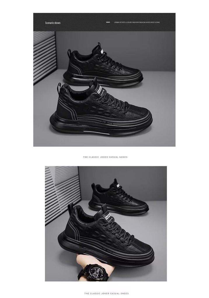 2026 Men's Black Crocodile Leather Waterproof Non-slip Casual Running Shoes
