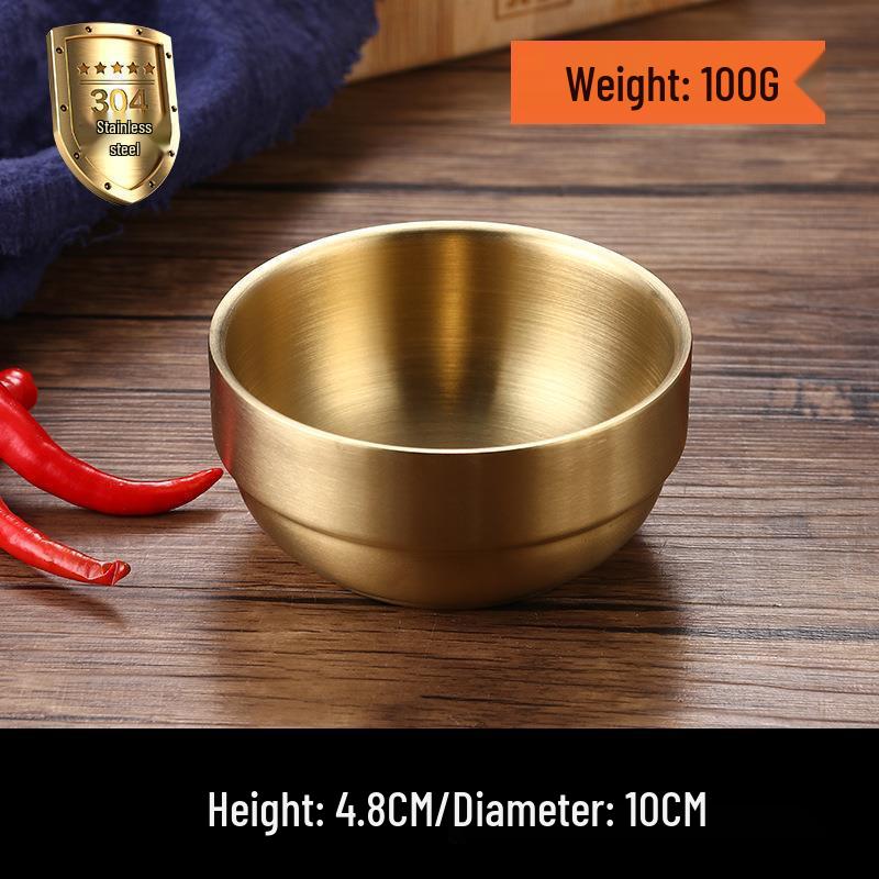 Golden Double-Layer Korean Cuisine Bowl - 304 Stainless Steel, Ideal for Rice, Soup, Kimchi, and Cold Noodles.