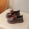 Girls Fashion Leather Shoes 2-18 Years Old Brown Bow Girls Walking Shoes Beige Hundred with Non-slip Children Baby Single Shoes