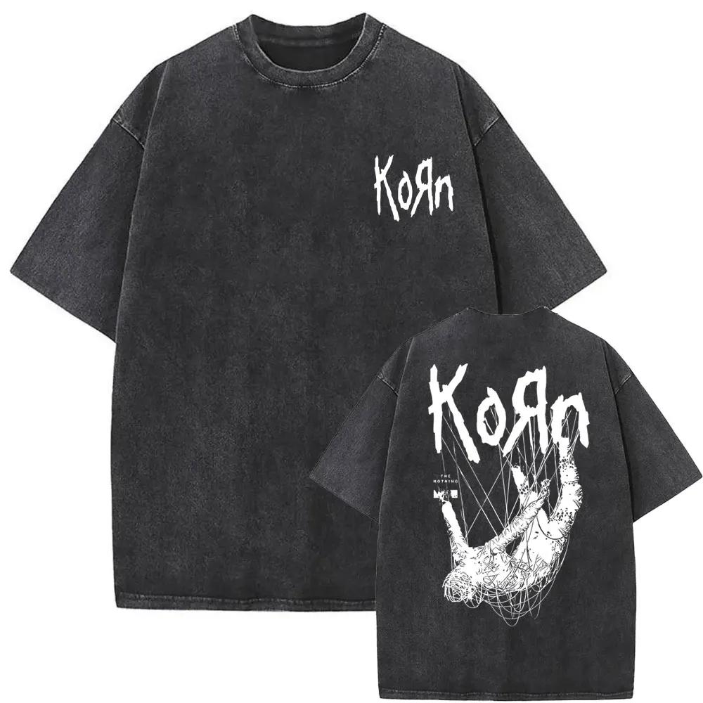 

Vintage Washed Korn Tshirt Men Women Fashion Gothic Rock T Shirt Mens Casual Oversized Tshirts S