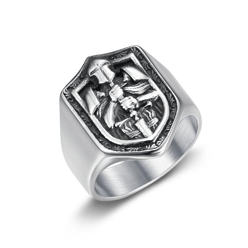 European Retro Titanium Steel Templar Knight Men's Ring