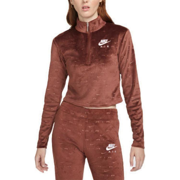 Nike All Over Logo Print Letter Stand Collar Short Sleeve Long Sleeve Drop Shoulder T-Shirt Women T-Shirt Moon-Eclipsed-Bronze DD5444-273