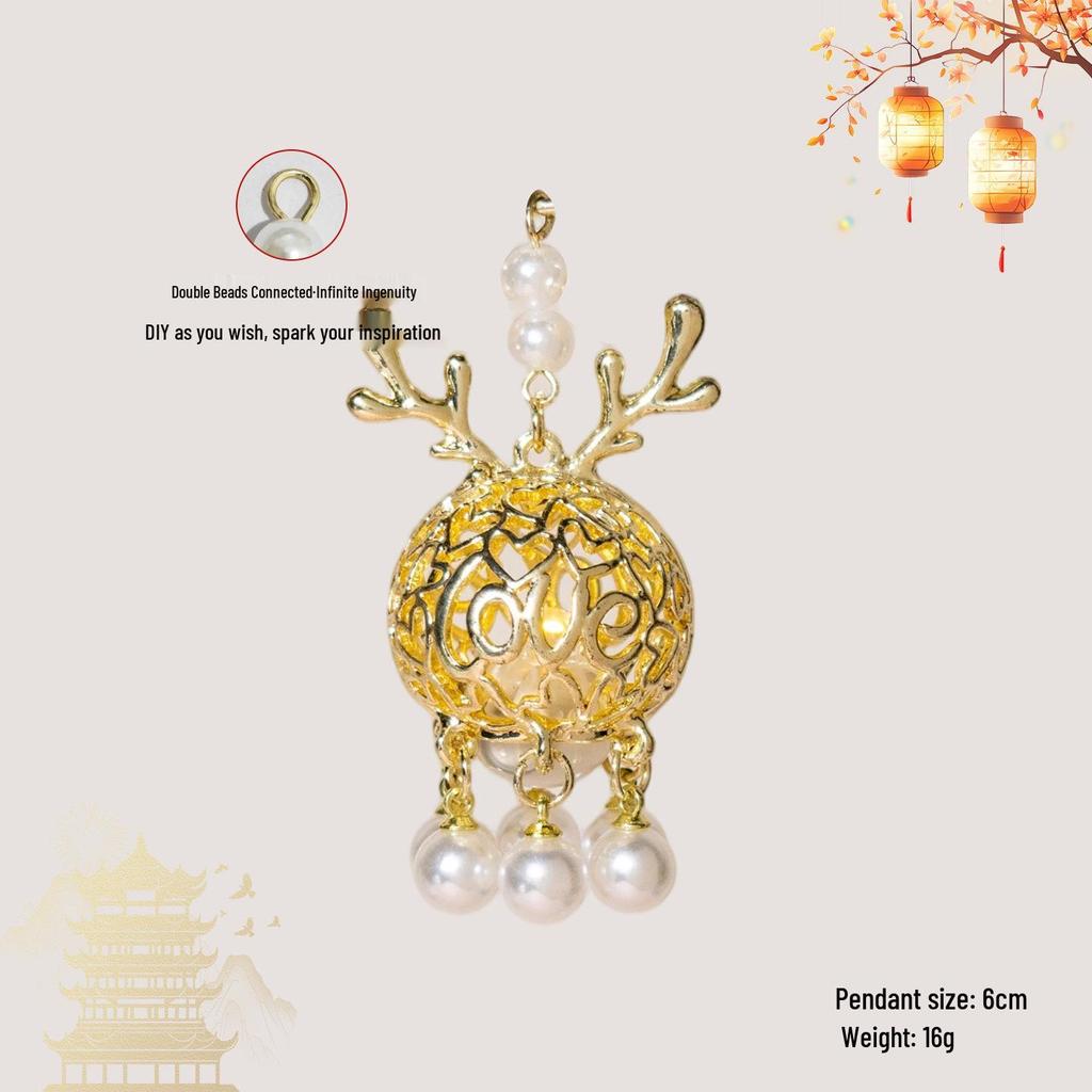 Luminous DIY Palace Lantern Fan Pendant Magnet Keychain Ornament - Ancient Style Accessory
