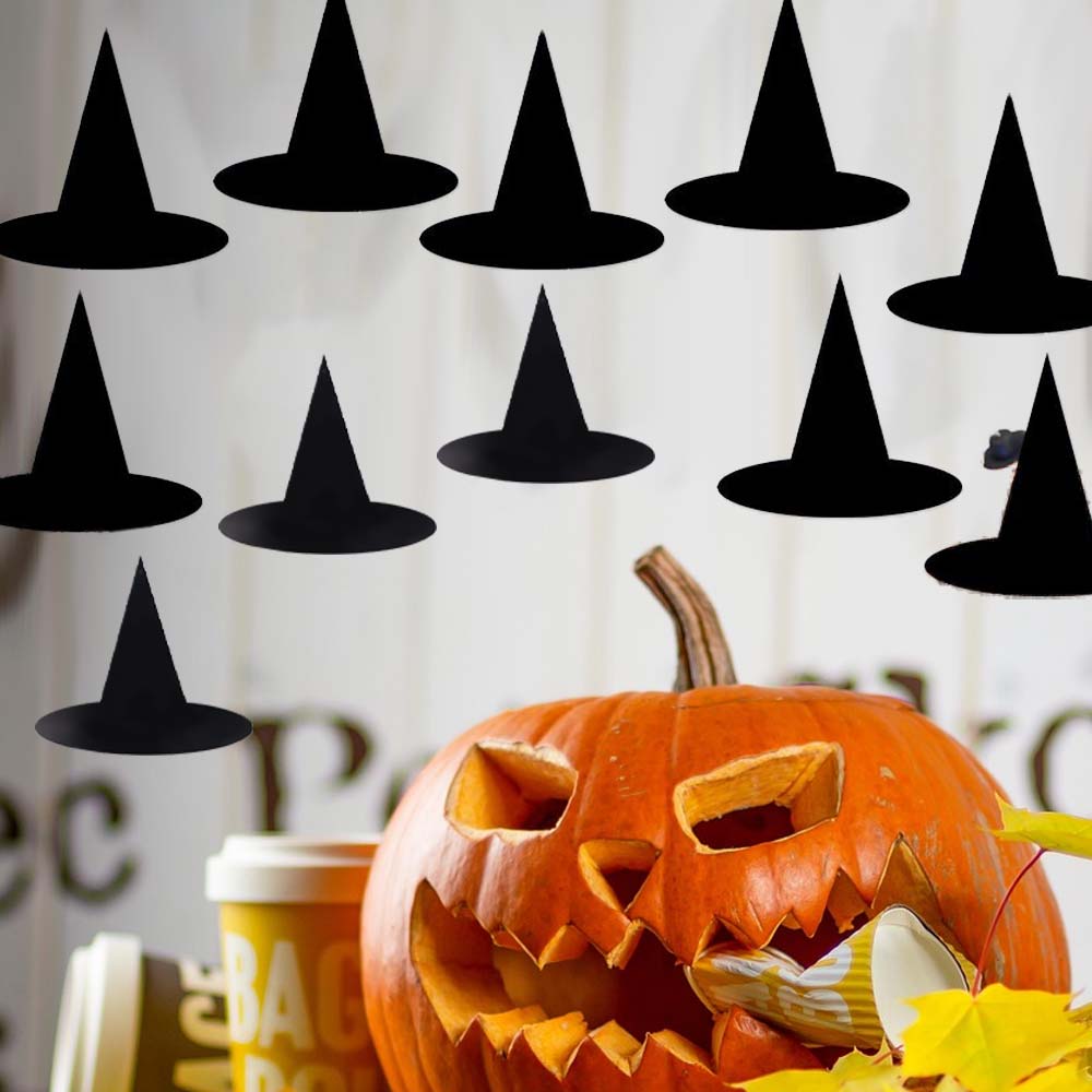 12pcs Handmade Witch Hat Decoration Spooky Hat Wall Decor Hanging Wizard Caps  Indoor Outdoor Decor