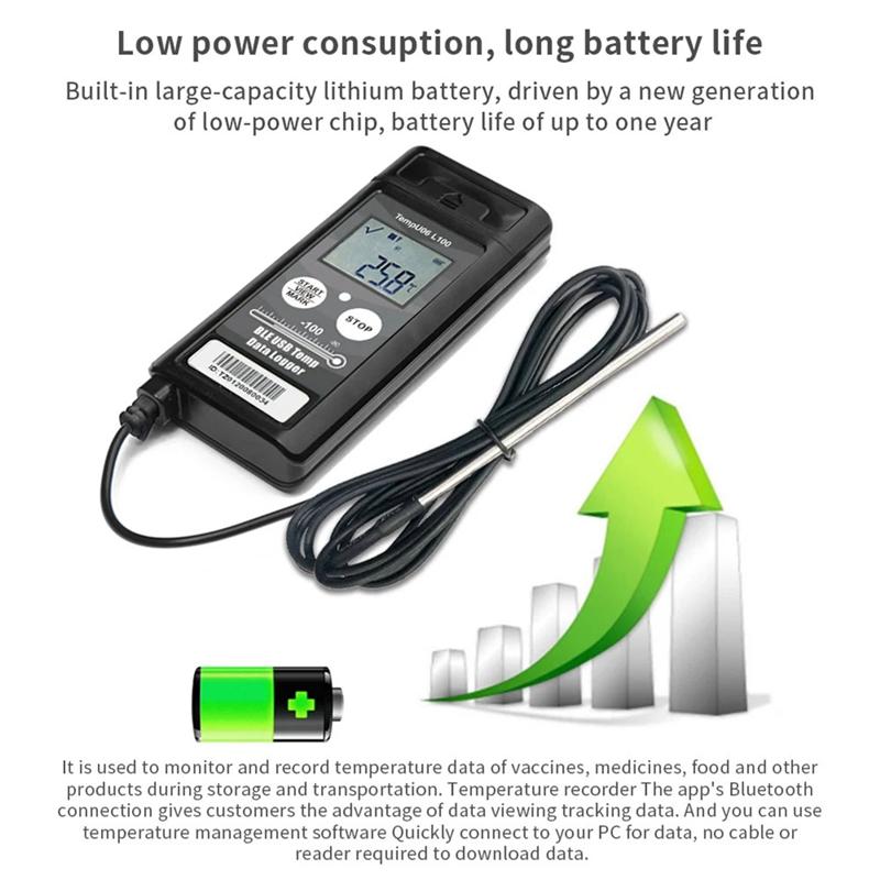 A96I-Tempu06 -100°C Low Temperature Data Logger Digital 32000 Points Bluetooth USB Temperature Recorder Forcold Chain Storage