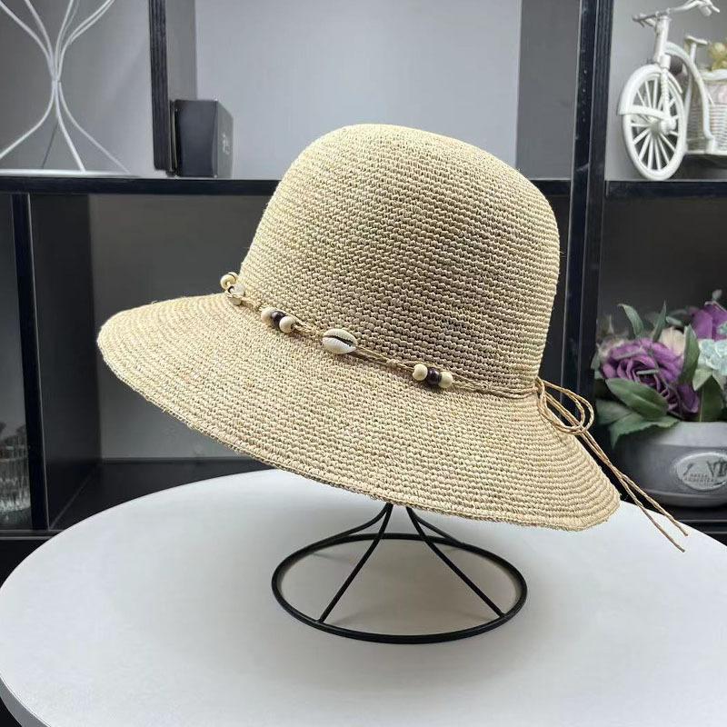 Handmade crochet raffia hat women's summer travel sunscreen UV protection sun straw hat sun hat foldable