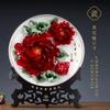 Home Living Room Decoration Hanging Plate, Chinese Ceramic Handmade Art Gold Border Peony Flower Porcelain Plate, Gift Box