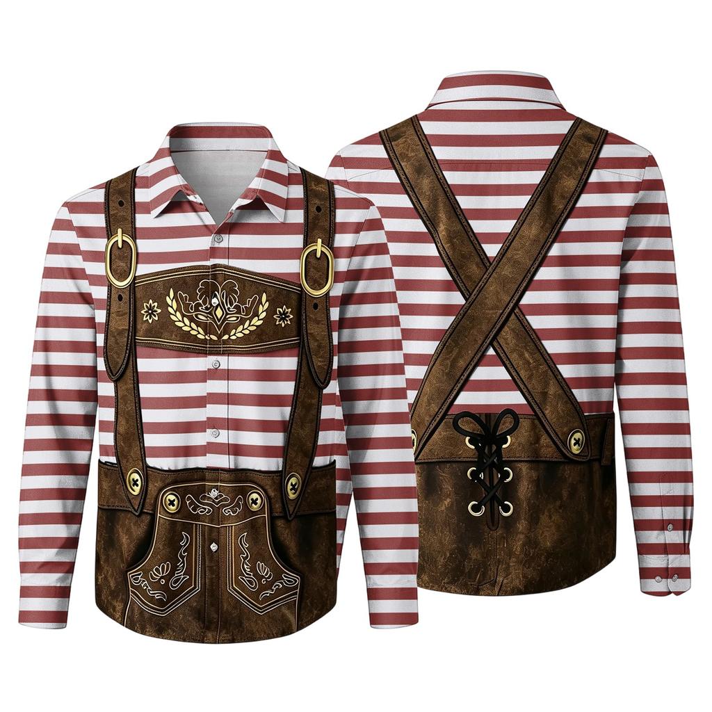 Herren Oktoberfest 3D-Druck Locker geschnitten Langarmhemd Button-Down-Kragen Vintage Freizeithemd Geeignet für Frühling Herbst Outdoor Festival Party