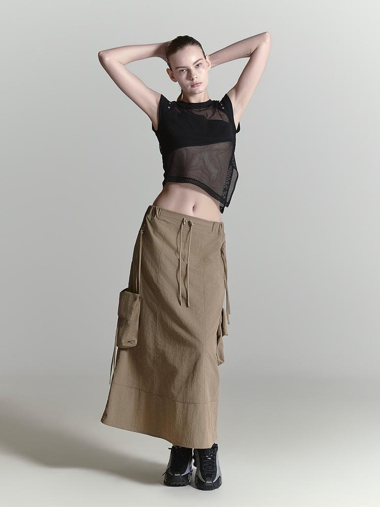 Half Devils Nylon Multi-Pocket Cargo Skirt_Toffee