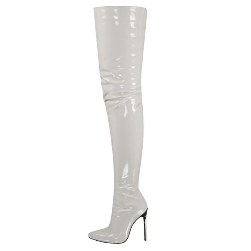 

Fashion New Style Popular Patent Leather Over The Knee Boots Ladies High Heels Large Size 43 Sexy Thigh High Boots Stiletto Women Boots 43 белый