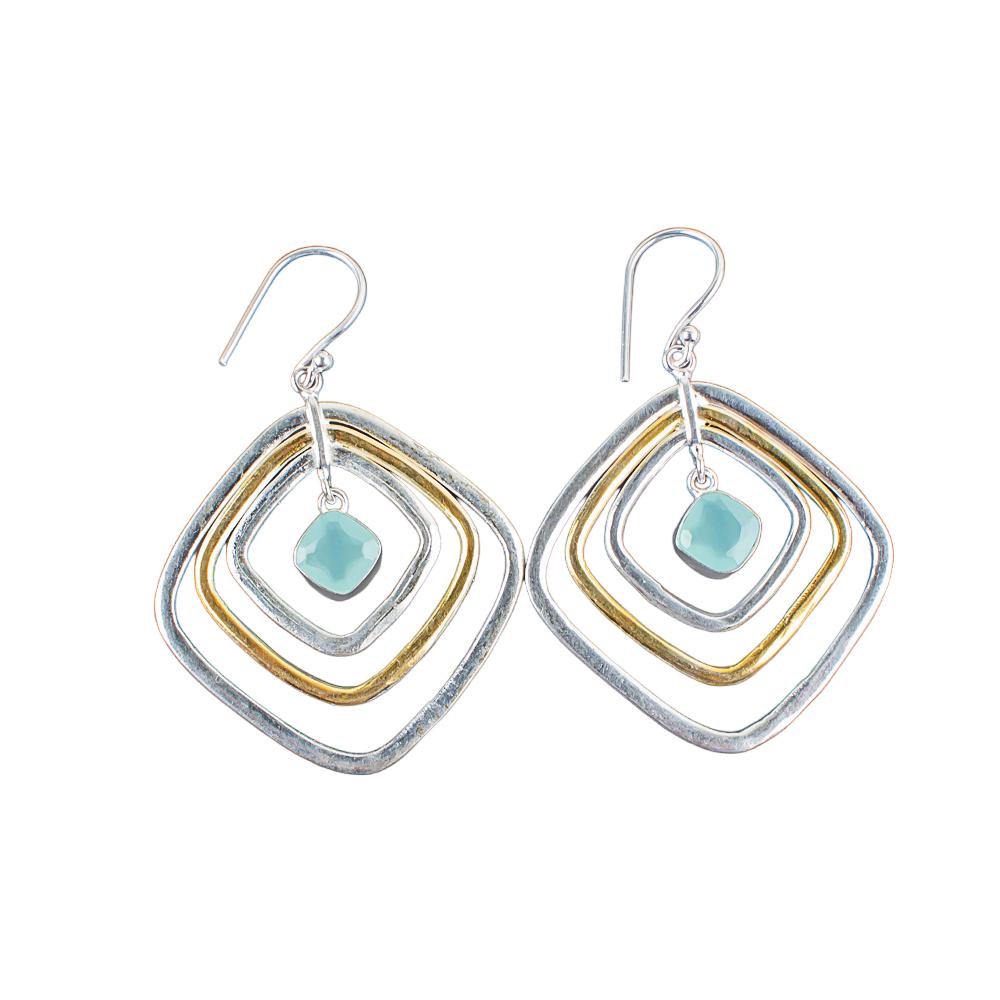 Aqua Chalcedony Gemstone 925 Sterling Silver Handmade Jewelry Earrings 2.44" EE-70-16