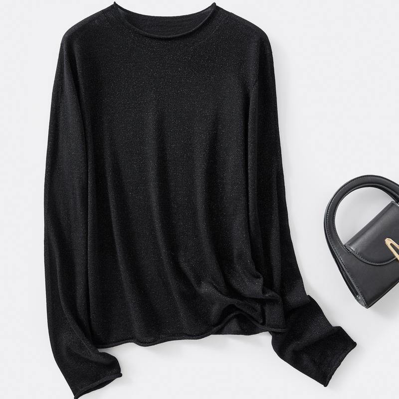 [Solid Color Basic Edition Sweater] Winter Round Neck Long Sleeved Rolled Edge Design Versatile Daily Women's Wool Sweater